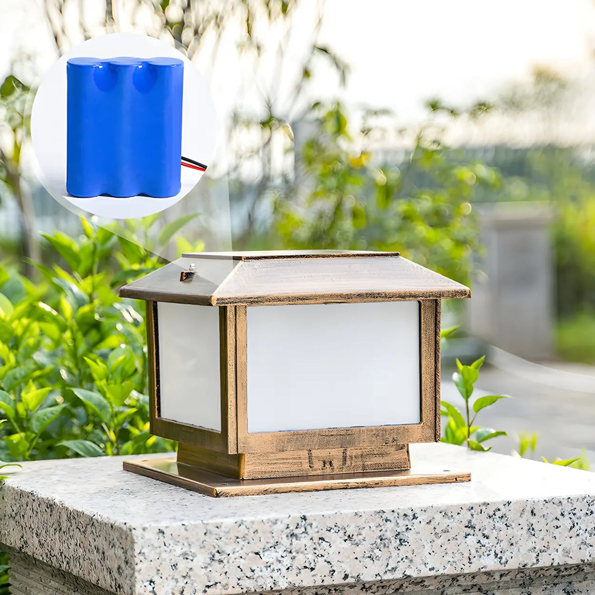 Vintage Golden Square Metal Outdoor Pillar Table Lamp Image - 12