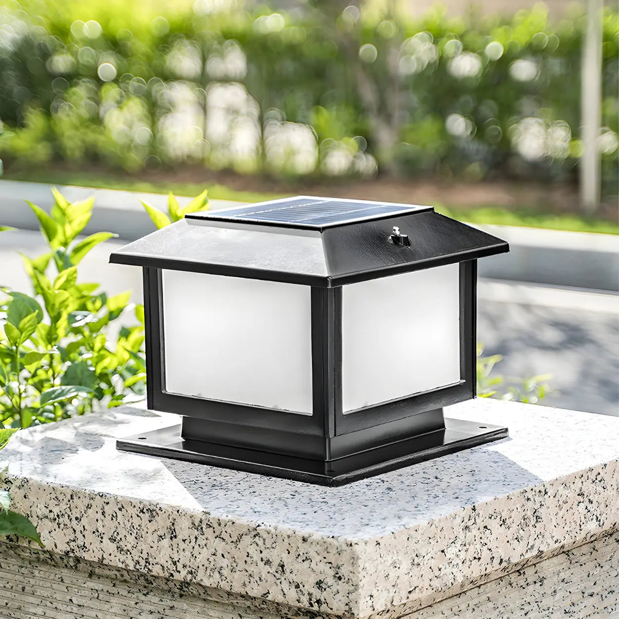 Vintage Golden Square Metal Outdoor Pillar Table Lamp Image - 2