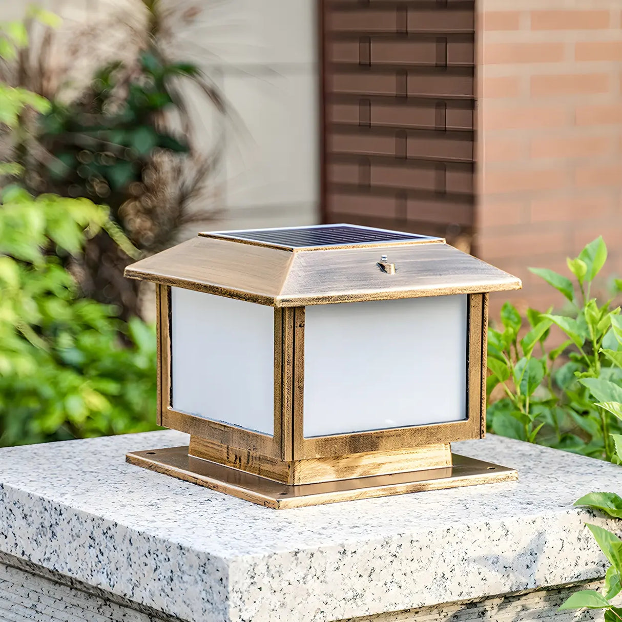 Vintage Golden Square Metal Outdoor Pillar Table Lamp Image - 4