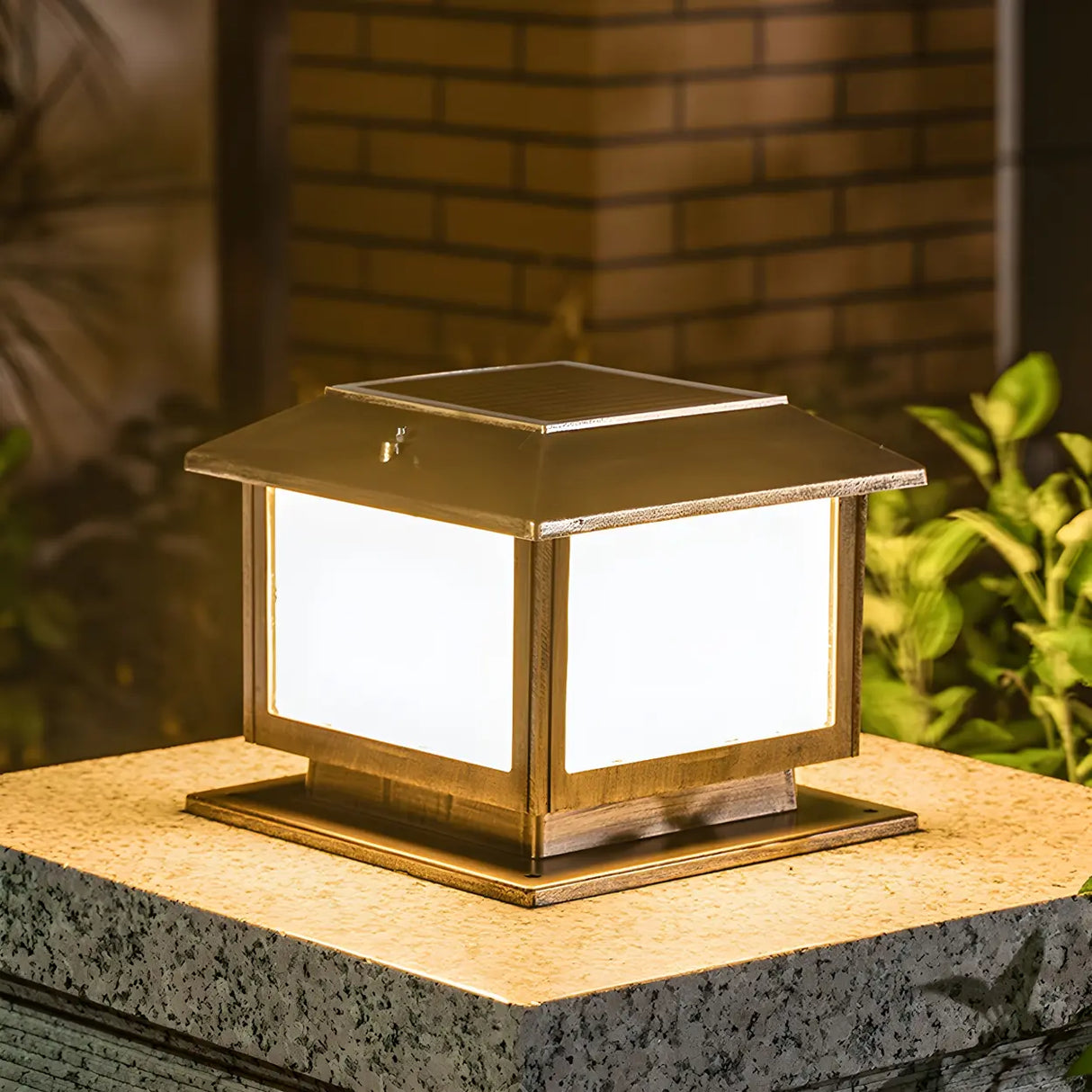 Vintage Golden Square Metal Outdoor Pillar Table Lamp Image - 5