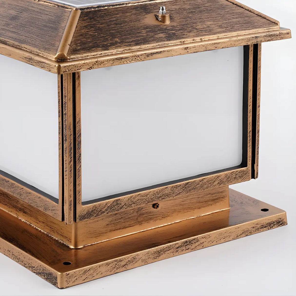 Vintage Golden Square Metal Outdoor Pillar Table Lamp Image - 9
