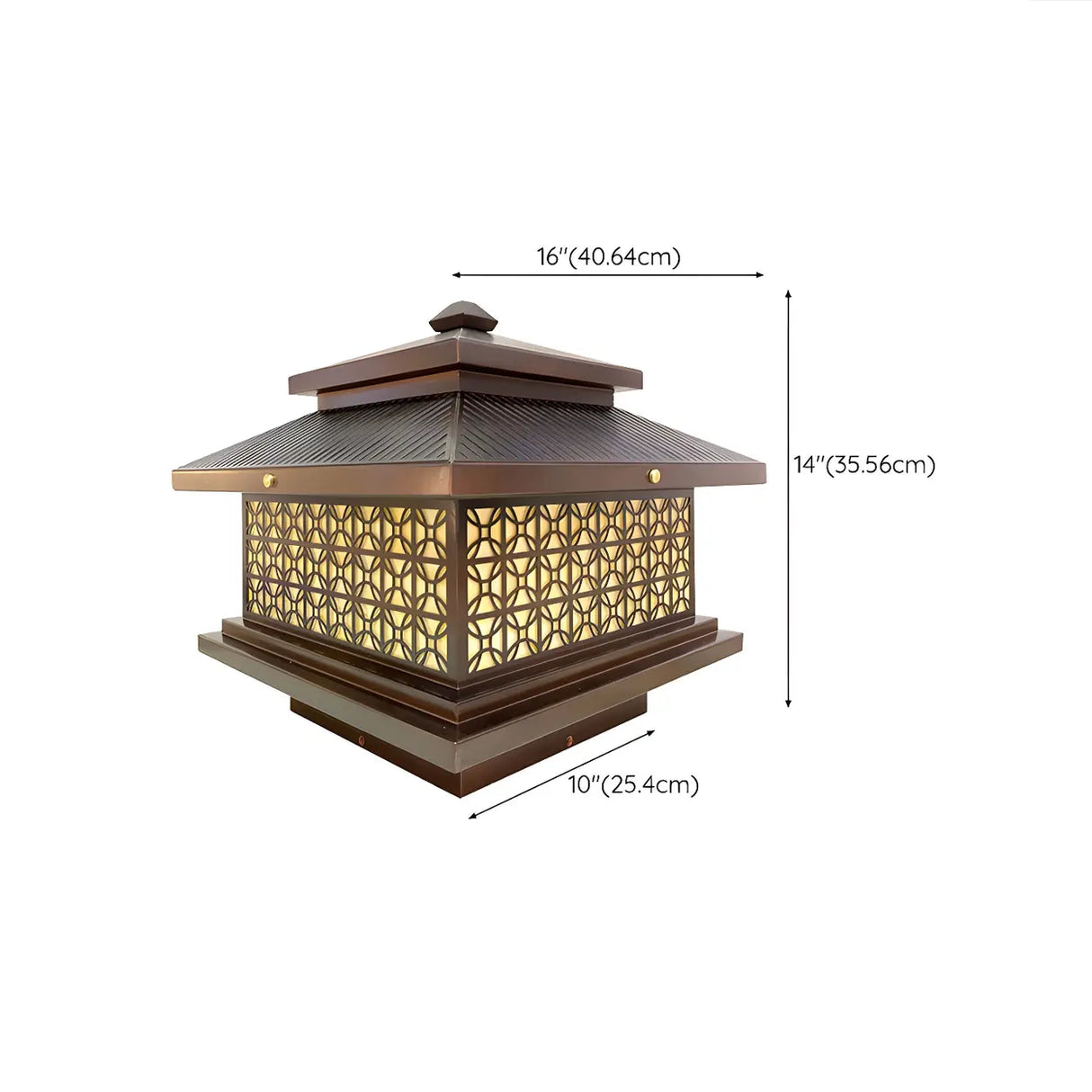 Vintage Golden Square Outdoor Post Lamp Warm Light Image - 14