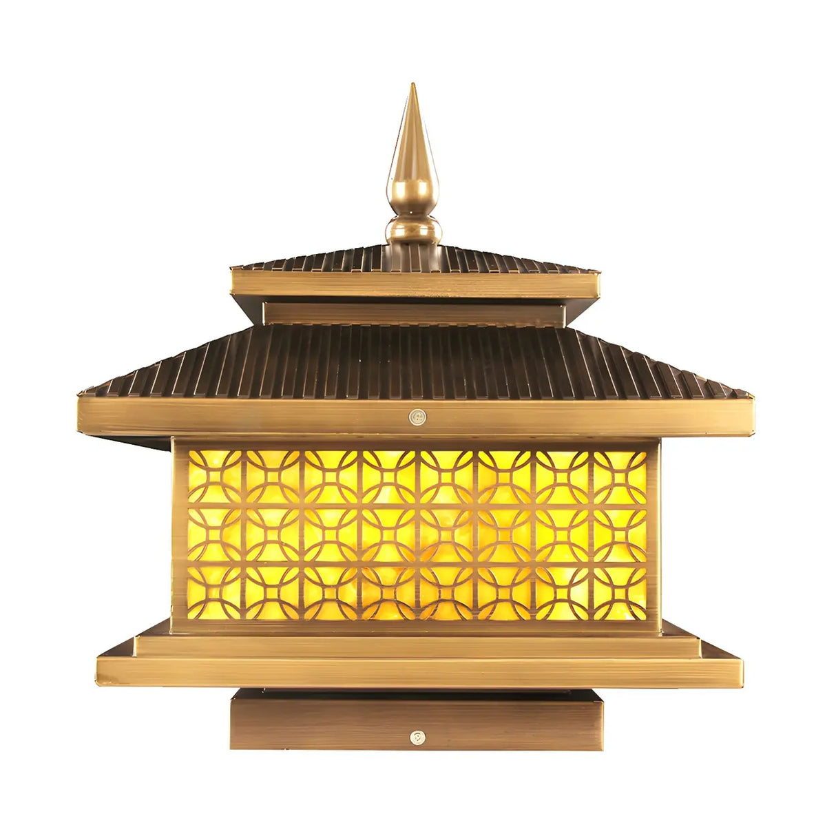 Vintage Golden Square Outdoor Post Lamp Warm Light Image - 5
