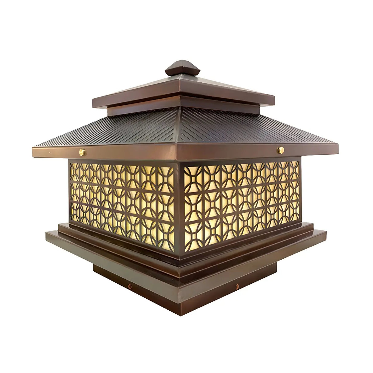 Vintage Golden Square Outdoor Post Lamp Warm Light Image - 6