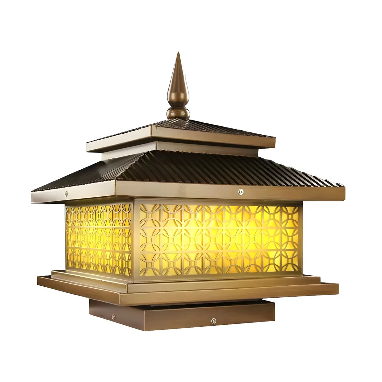 Vintage Golden Square Outdoor Post Lamp Warm Light Image - 7