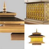 Vintage Golden Square Outdoor Post Lamp Warm Light Image - 8