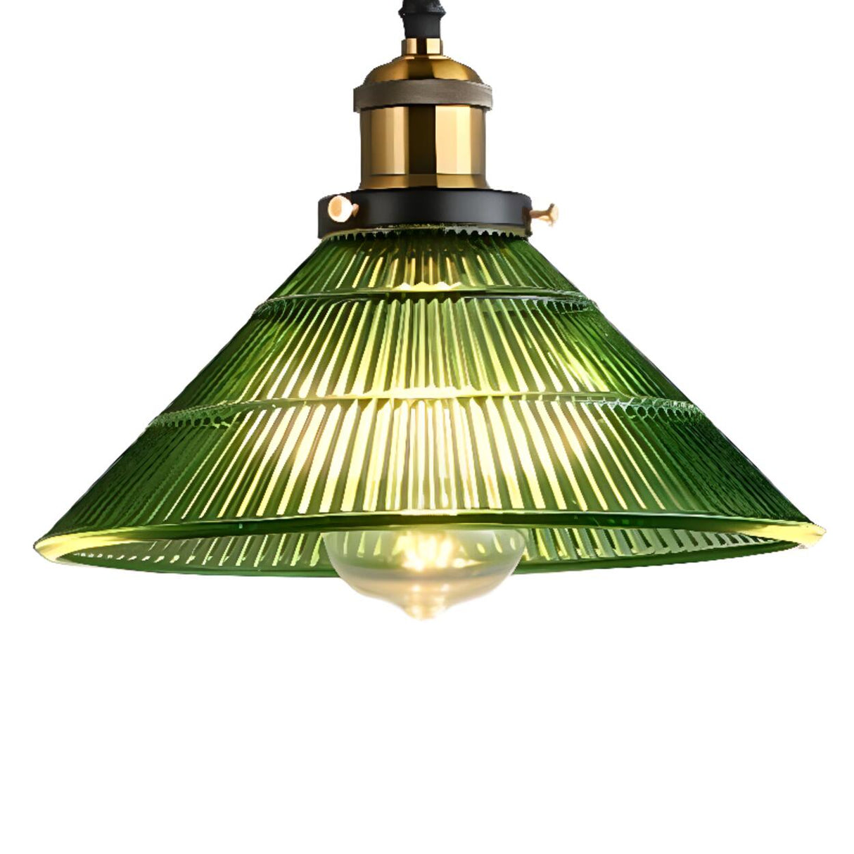 Vintage Green Clear Glass Cone Ceiling Pendant Light Image - 10