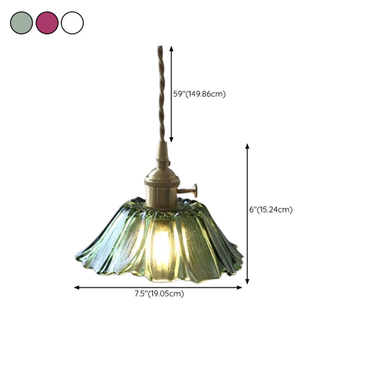 Vintage Green Glass Flower Brass Pendant Light 