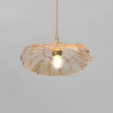 Vintage Green Glass Flower Brass Pendant Light Image - 8