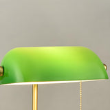 Vintage Green Glass Shade Wood Base Banker Table Lamp Image - 8