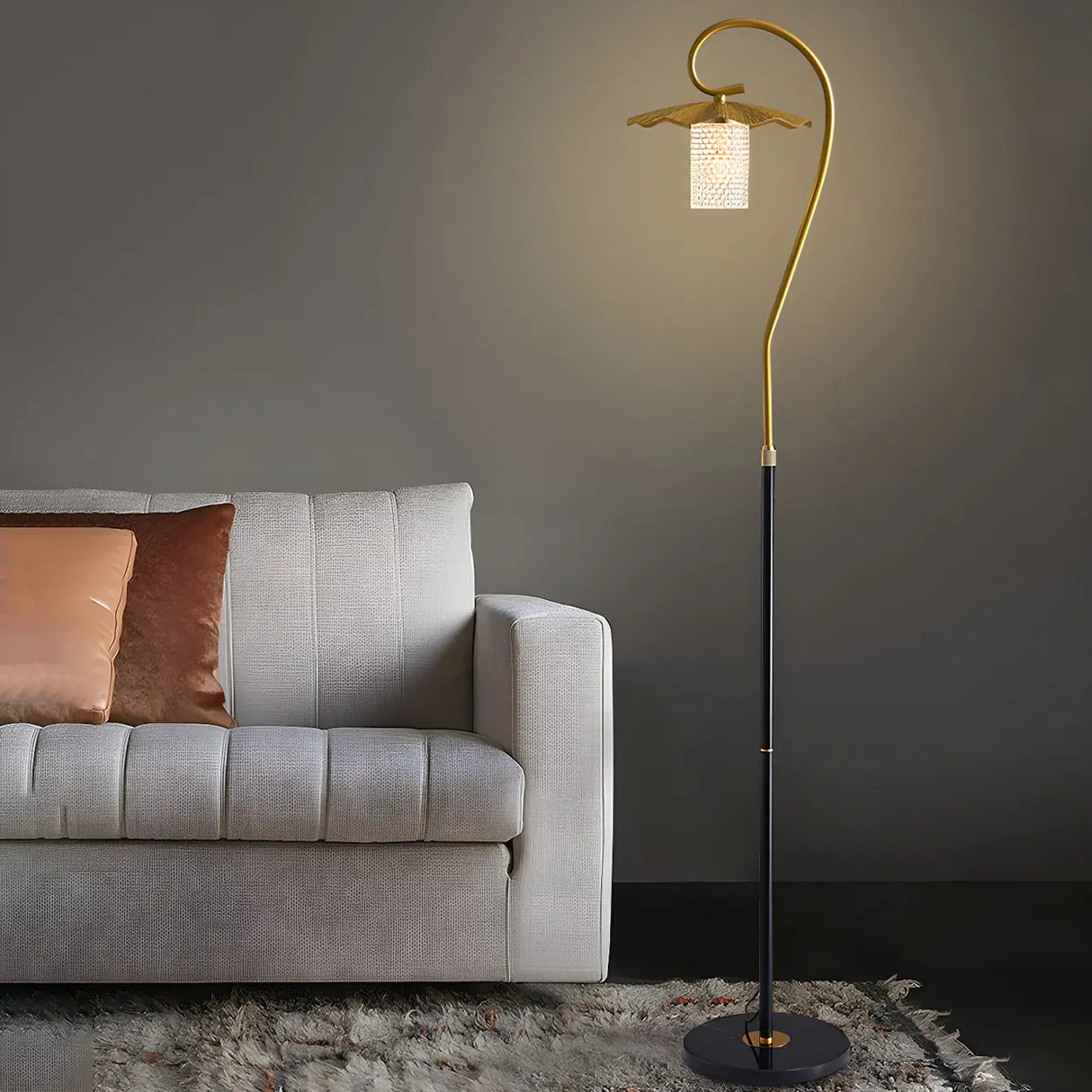 Vintage Green Lotus Leaf Metal LED Floor Lamp Image - 4