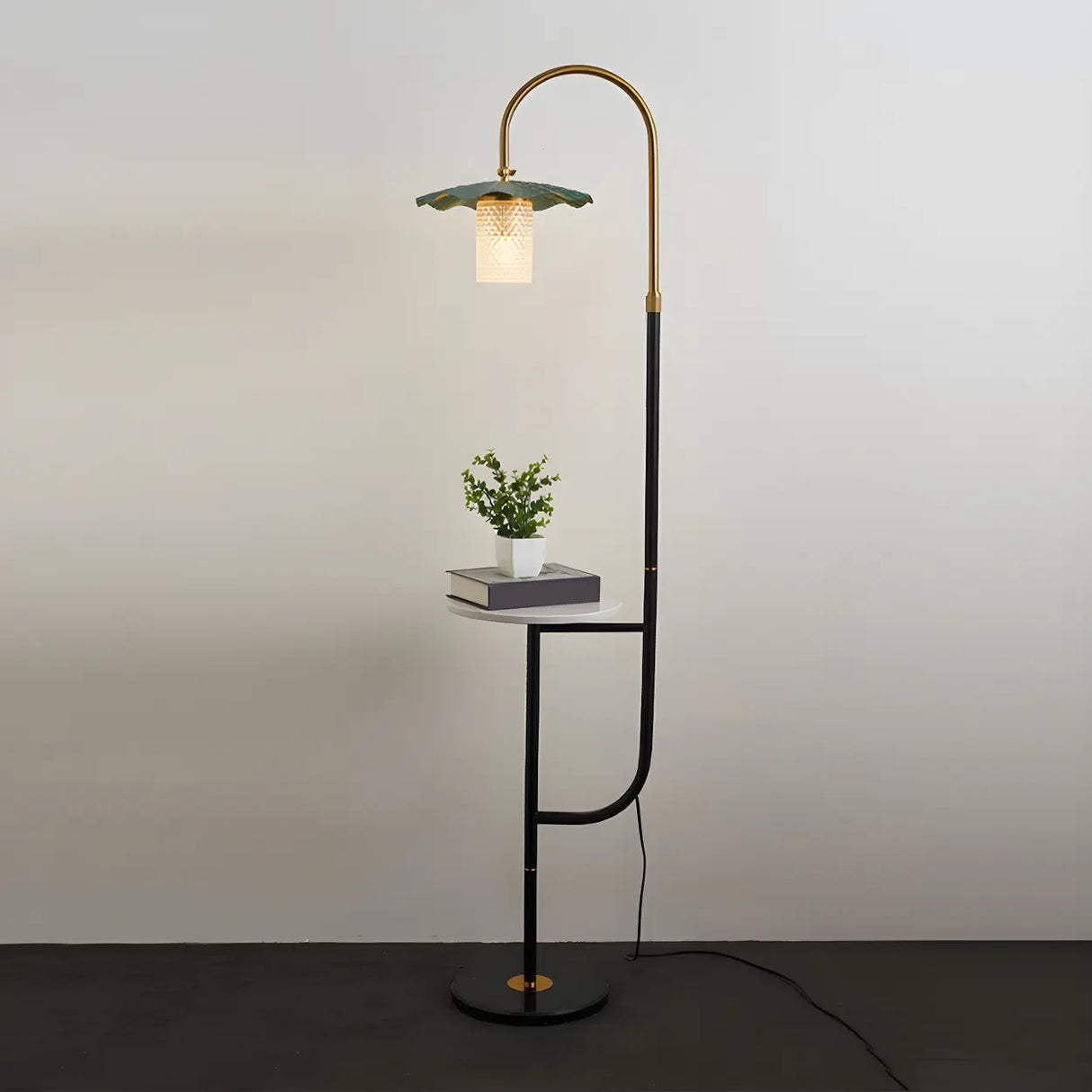 Vintage Green Lotus Leaf Metal LED Floor Lamp Image - 6