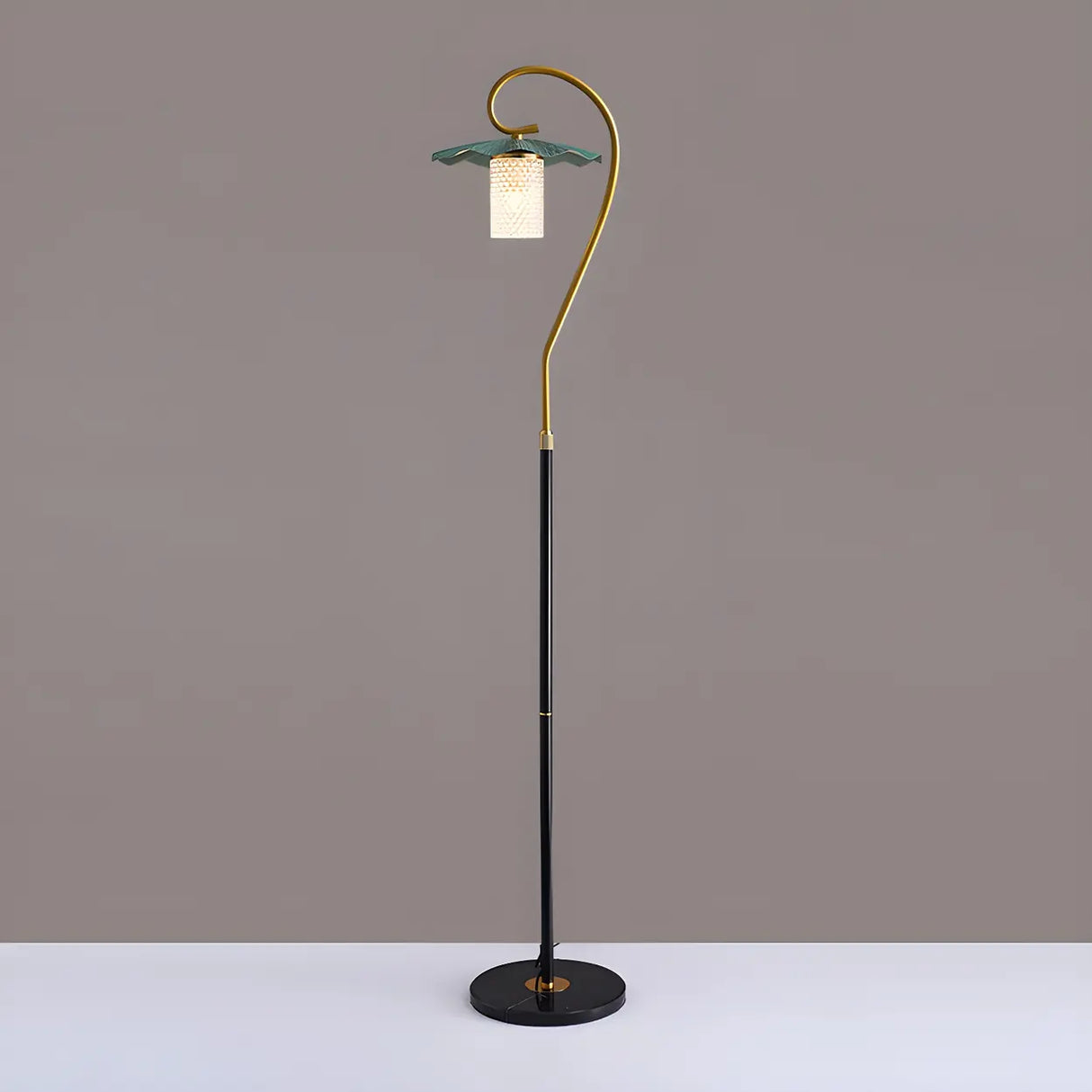 Vintage Green Lotus Leaf Metal LED Floor Lamp Image - 7
