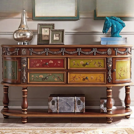 Vintage Half Moon Console Table with Floral Drawers Image - 2