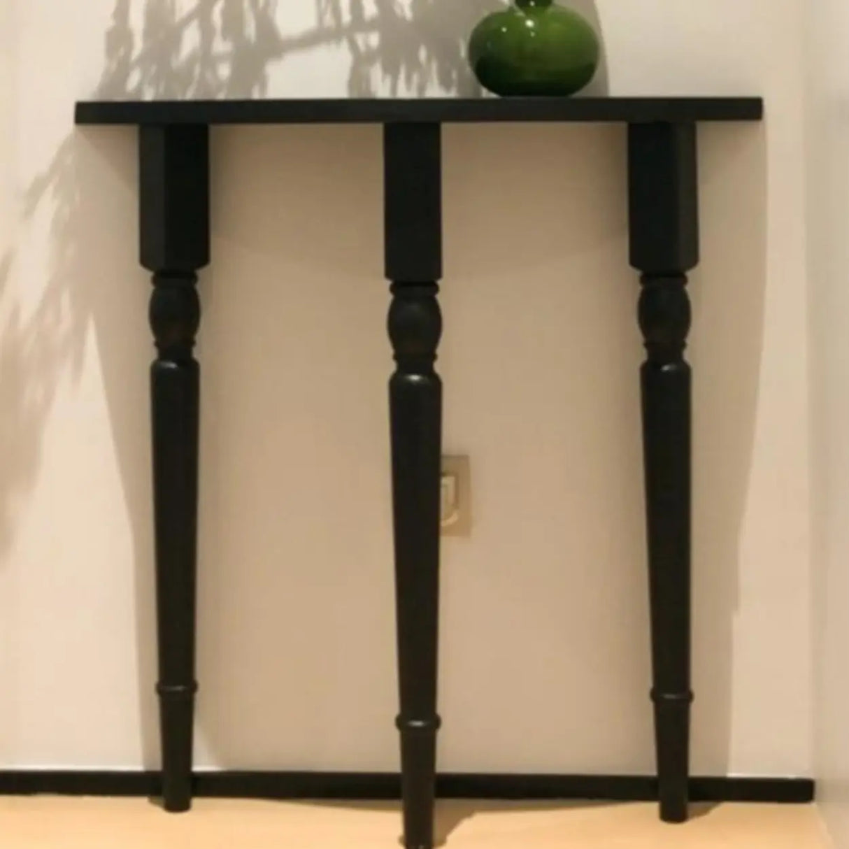 Vintage Half Moon Wood Black Standard Console Table Image - 1
