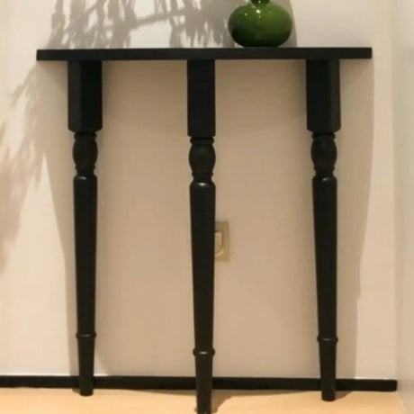 Vintage Half Moon Wood Black Standard Console Table Image - 1