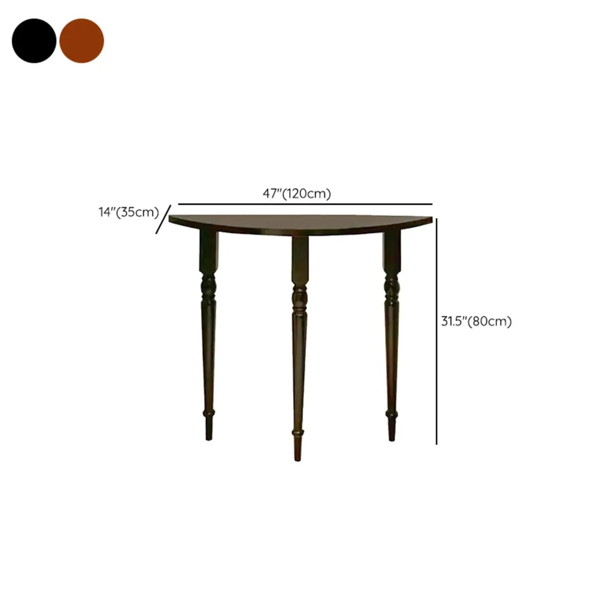 Vintage Half Moon Wood Black Standard Console Table Image - 12