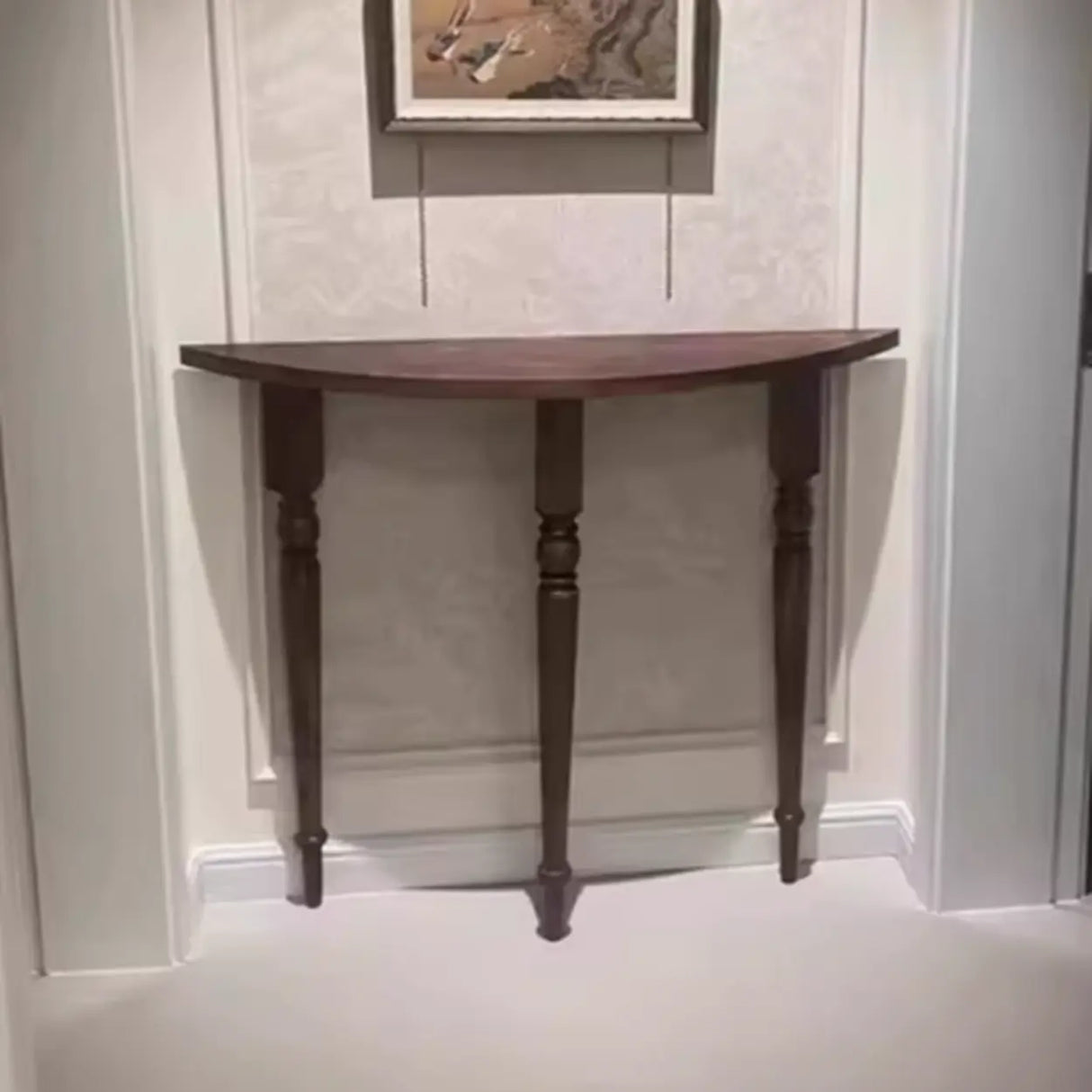 Vintage Half Moon Wood Black Standard Console Table Image - 3
