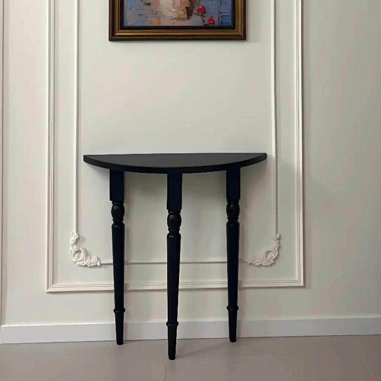 Vintage Half Moon Wood Black Standard Console Table Image - 5