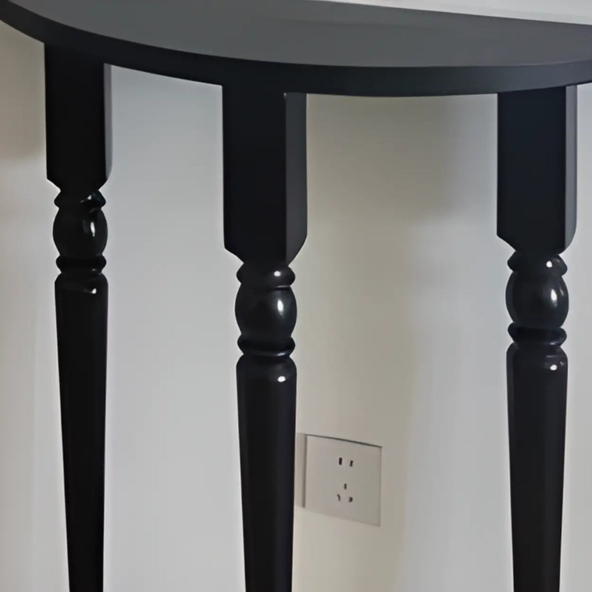 Vintage Half Moon Wood Black Standard Console Table Image - 6