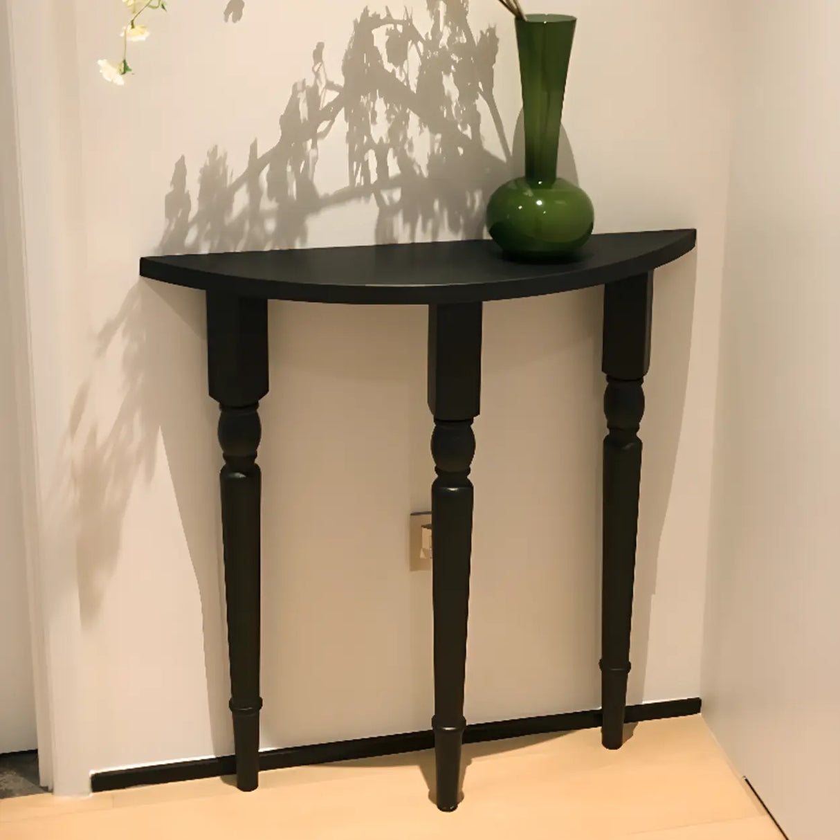 Vintage Half Moon Wood Black Standard Console Table Image - 7