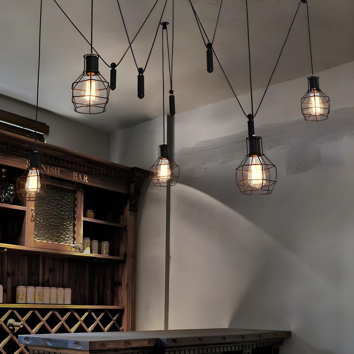 Vintage Industrial Black Metal Cage Pendant Light Image - 10