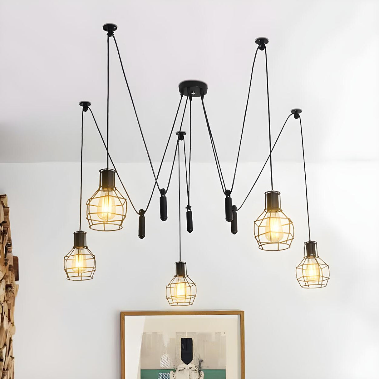 Vintage Industrial Black Metal Cage Pendant Light Image - 11
