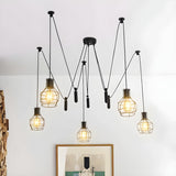 Vintage Industrial Black Metal Cage Pendant Light Image - 11