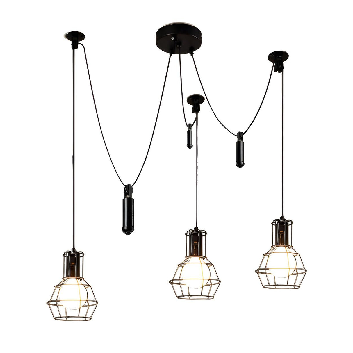 Vintage Industrial Black Metal Cage Pendant Light Image - 4