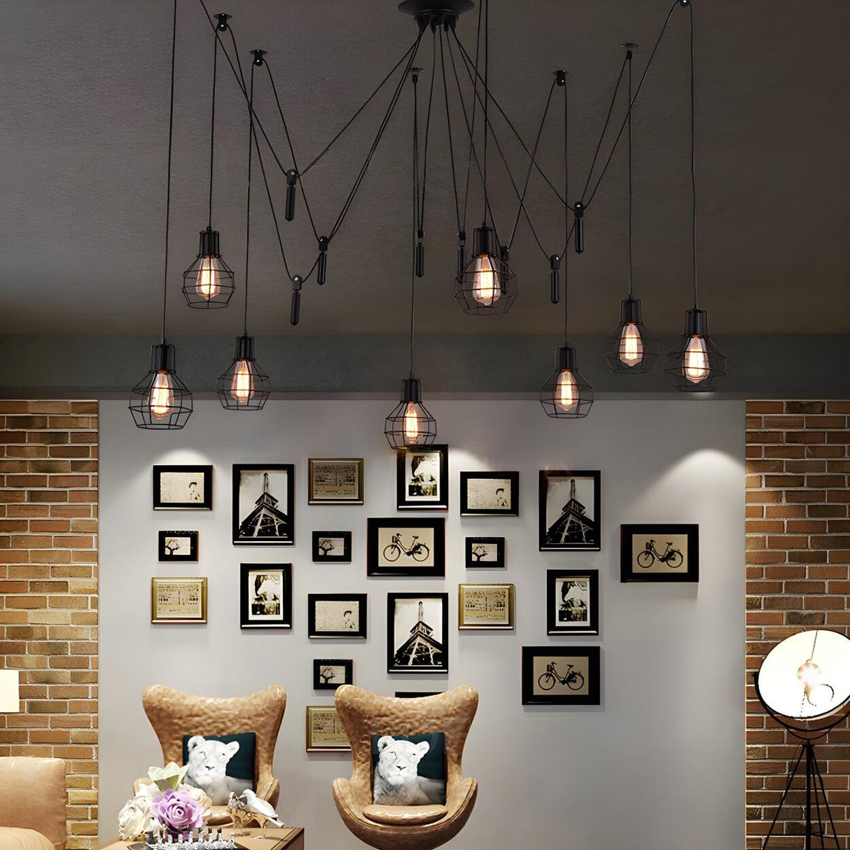 Vintage Industrial Black Metal Cage Pendant Light Image - 6