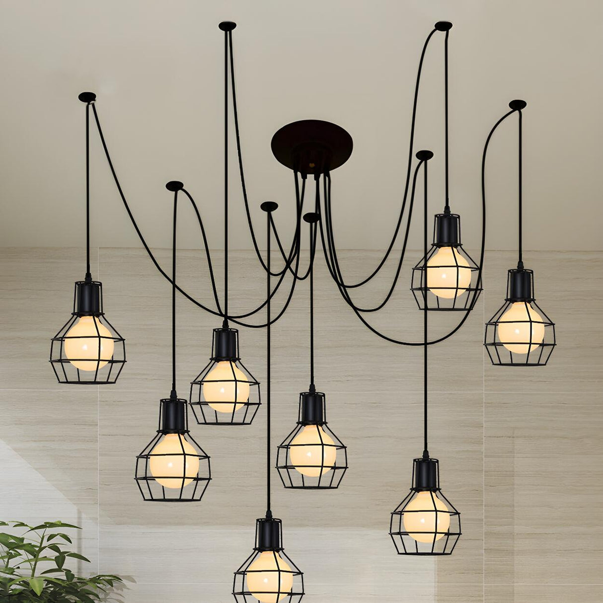 Vintage Industrial Black Metal Cage Pendant Light Image - 7