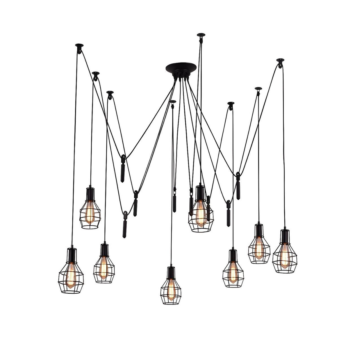 Vintage Industrial Black Metal Cage Pendant Light Image - 8
