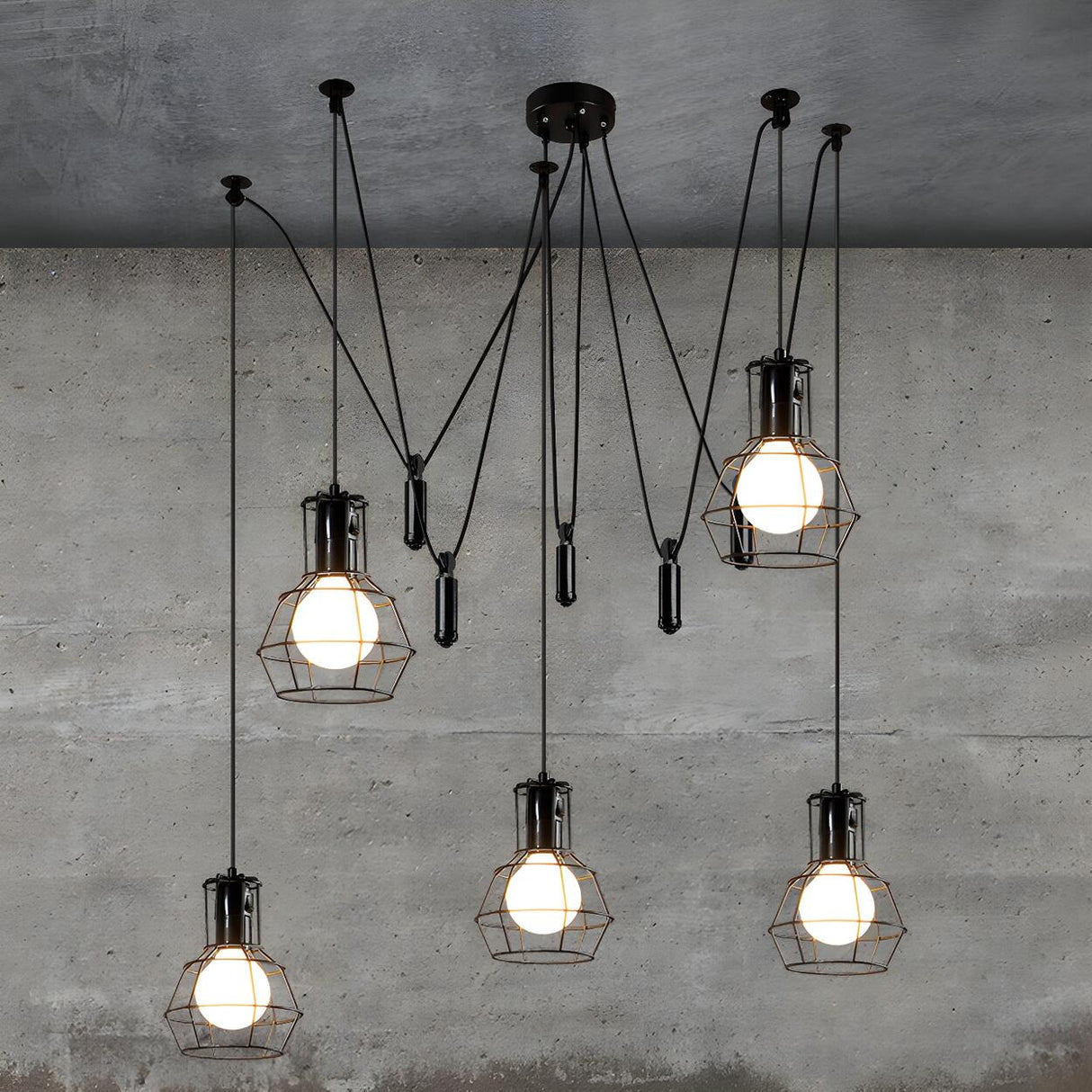 Vintage Industrial Black Metal Cage Pendant Light Image - 9
