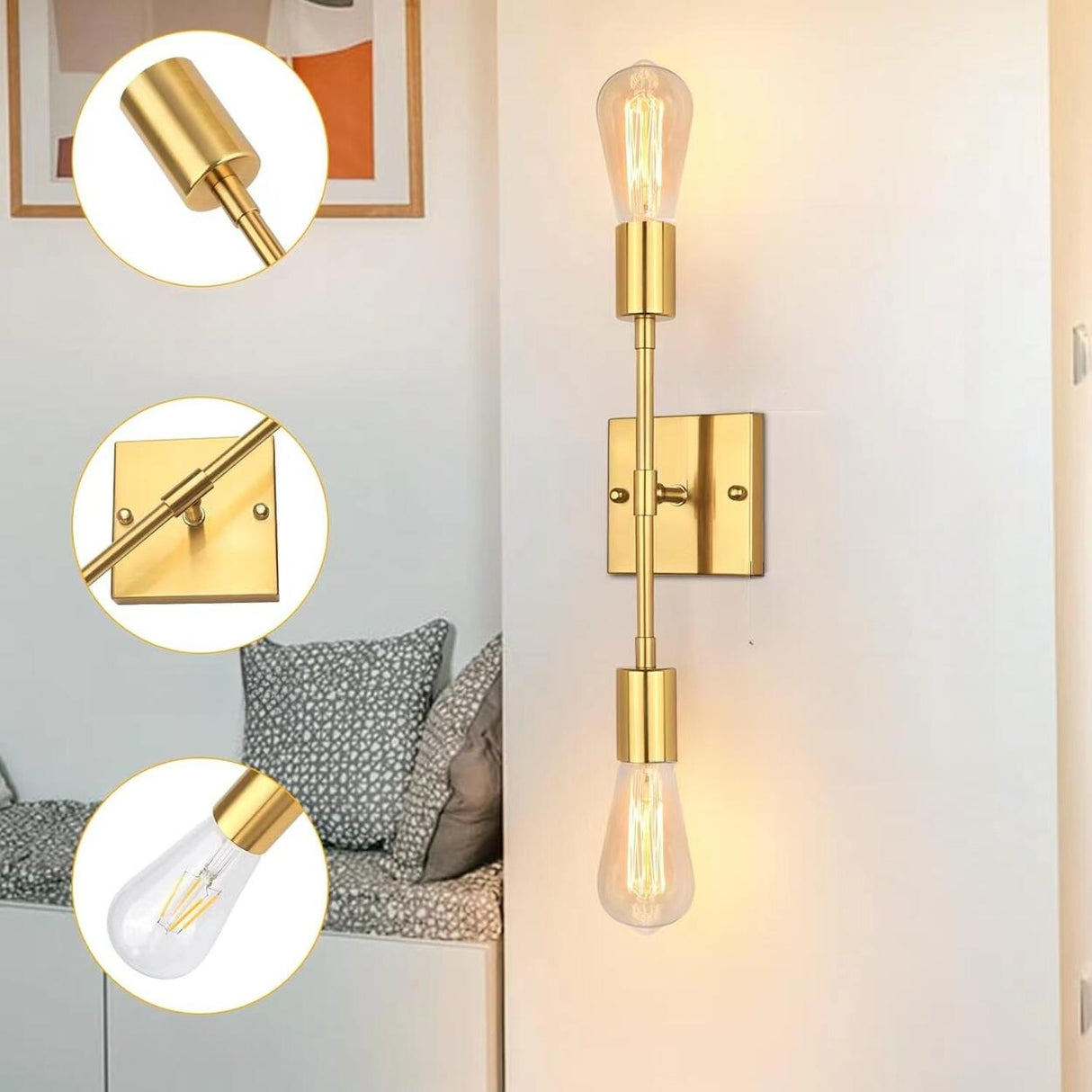 Vintage Industrial Double Bulb Vanity Wall Light Image - 3