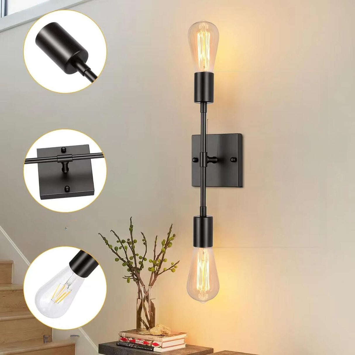 Vintage Industrial Double Bulb Vanity Wall Light Image - 4