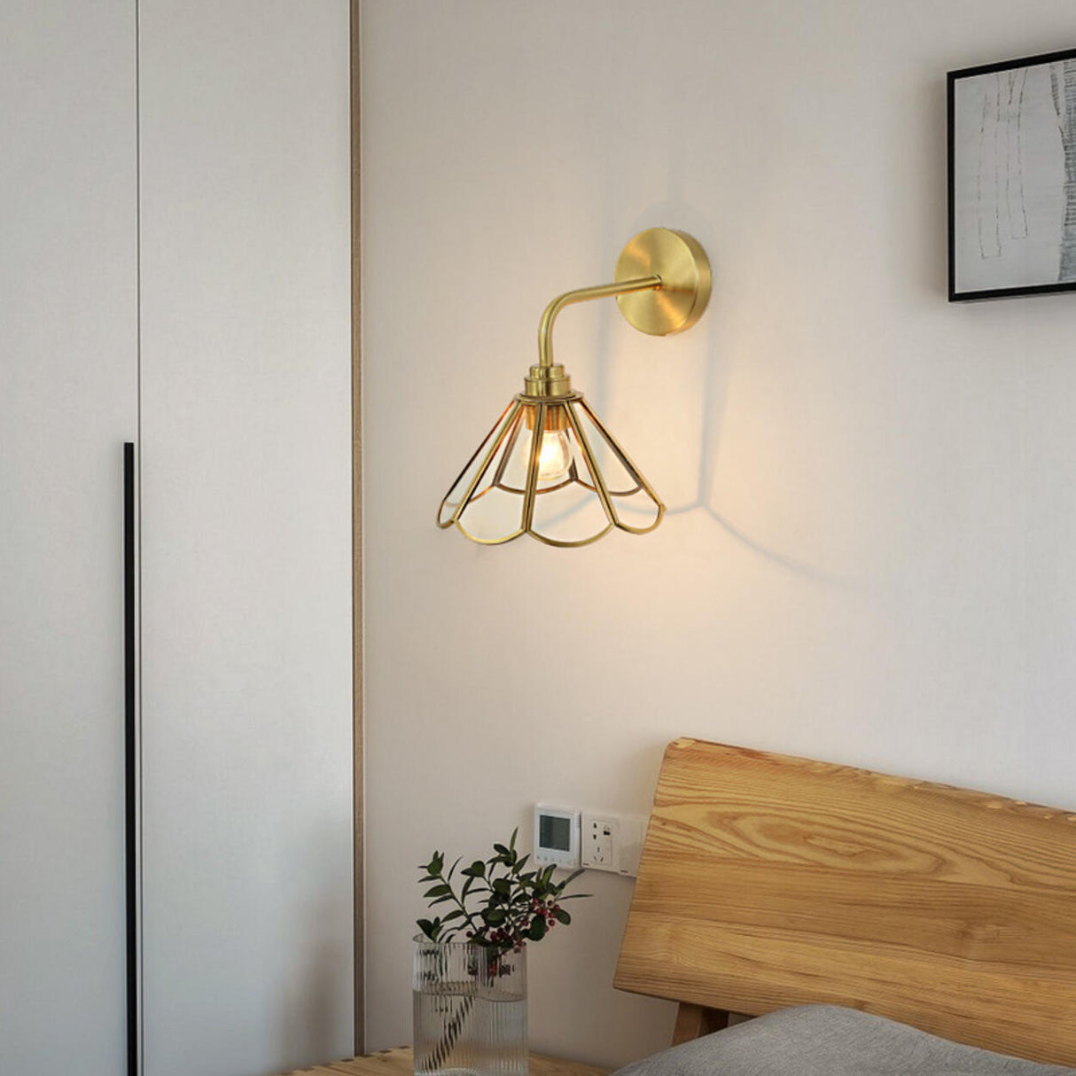 Vintage Industrial Floral Brass  Wall Sconce Image - 7