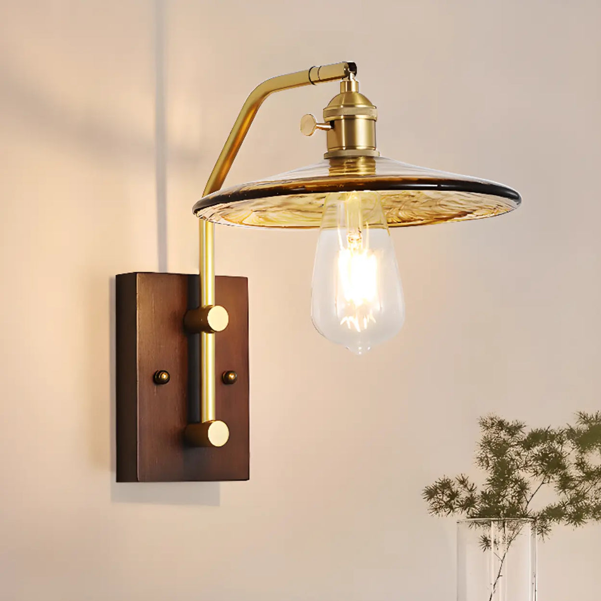 Vintage Industrial Glass Shade Wall Sconce Image - 2