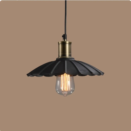 Vintage Industrial Metal Black Scalloped Pendant Light Image - 1