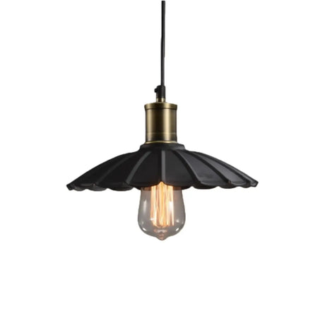 Vintage Industrial Metal Black Scalloped Pendant Light Image - 2