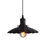 Vintage Industrial Metal Black Scalloped Pendant Light Image - 4