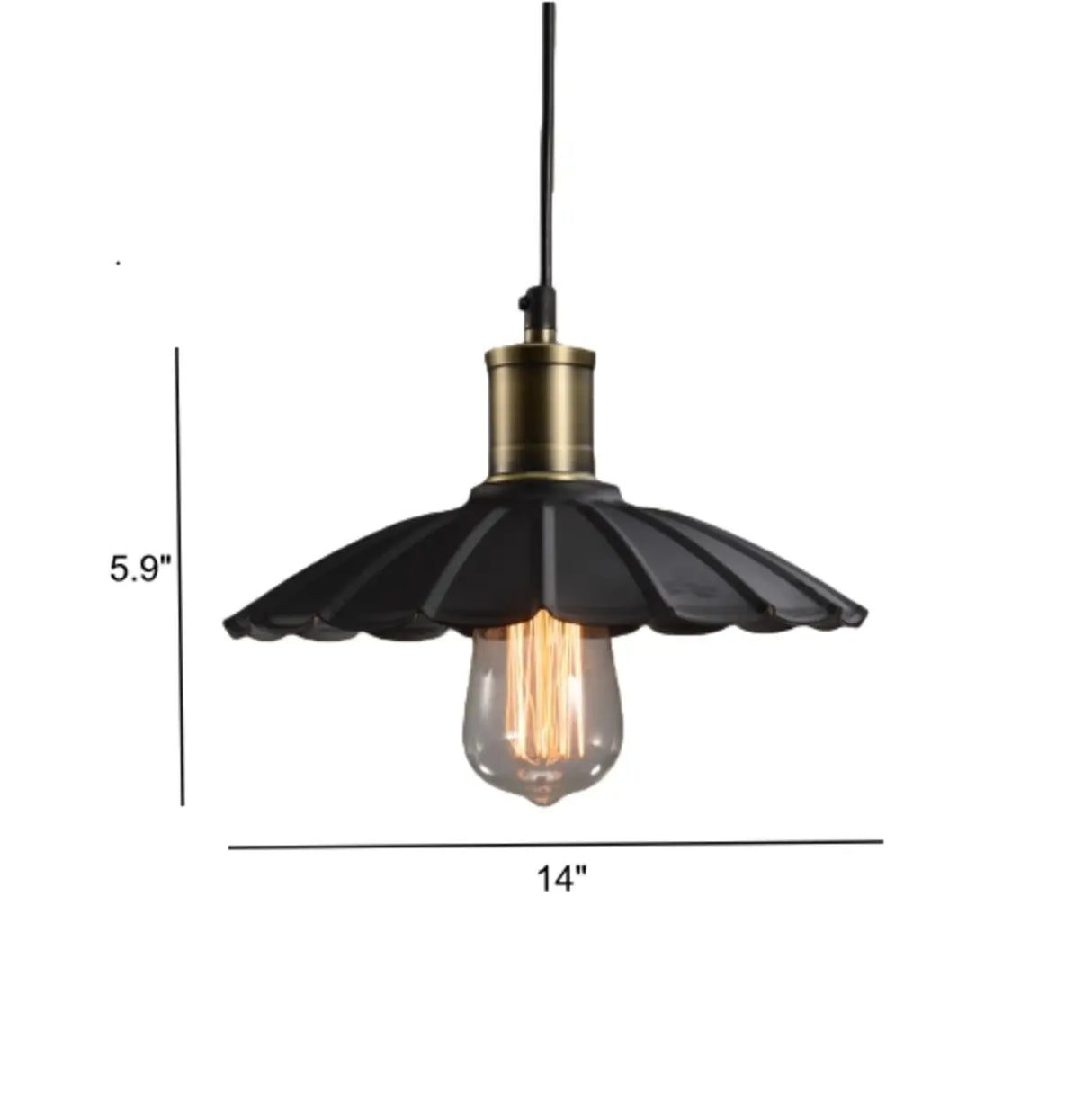 Vintage Industrial Metal Black Scalloped Pendant Light Image - 4