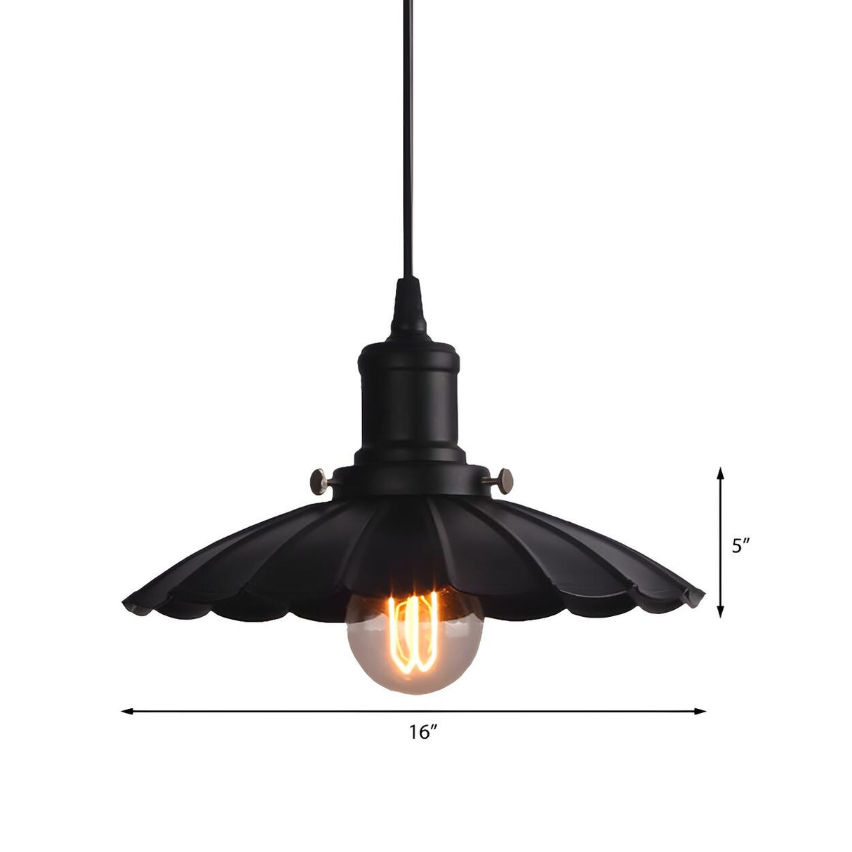 Vintage Industrial Metal Black Scalloped Pendant Light 