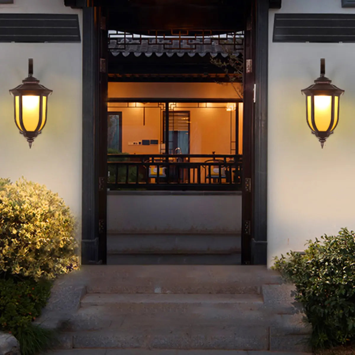 Vintage Lantern Black Aluminum Outdoor Wall Light Image - 10