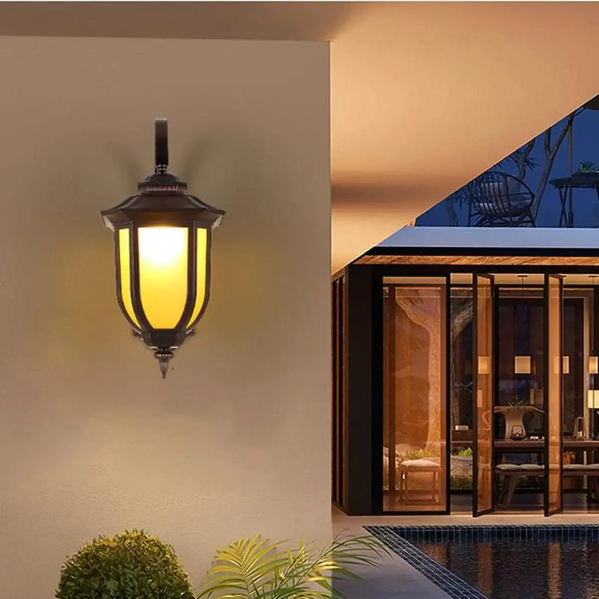 Vintage Lantern Black Aluminum Outdoor Wall Light Image - 13
