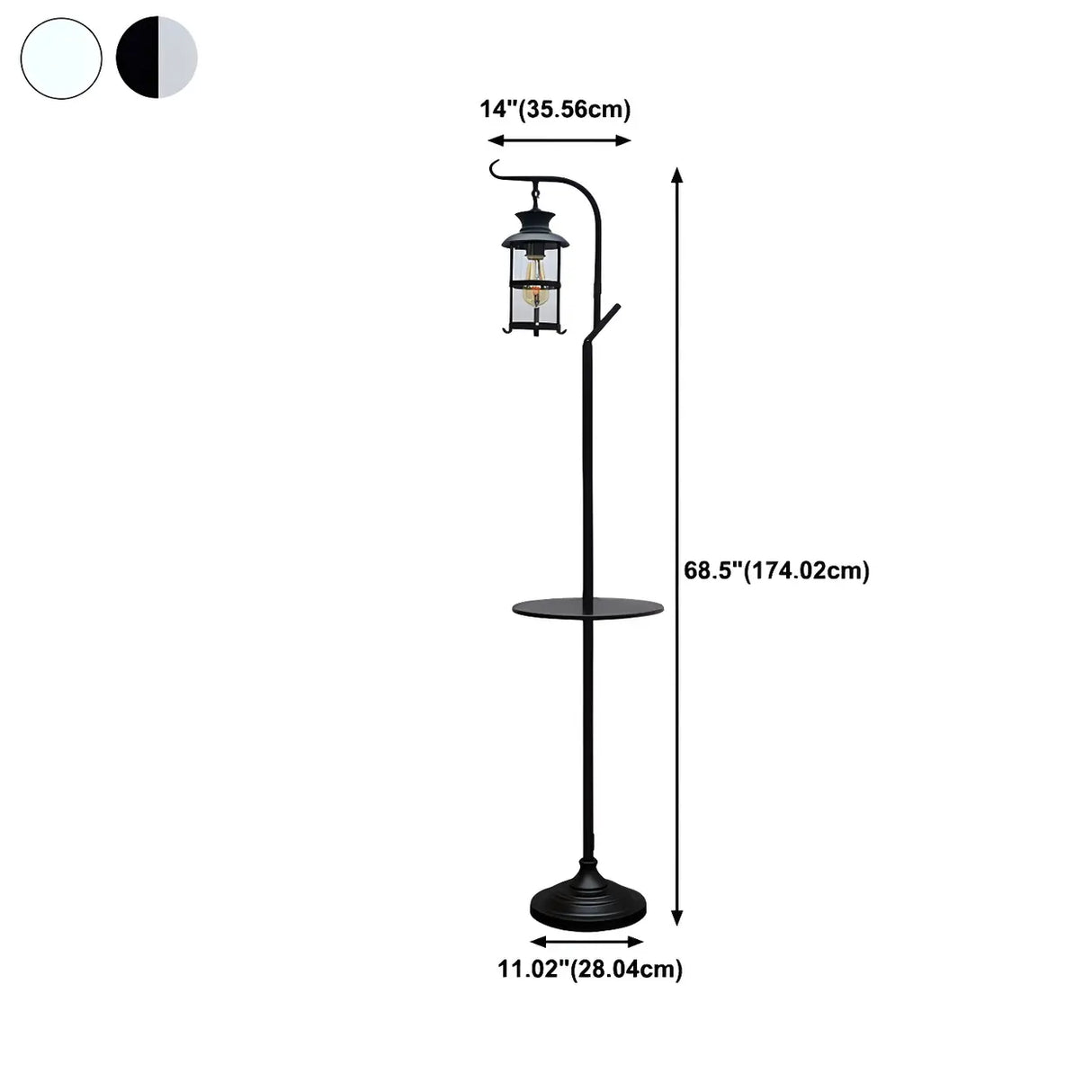 Vintage Lantern Black Metal Floor Lamp with Shelf 