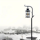 Vintage Lantern Black Metal Floor Lamp with Shelf Image - 3