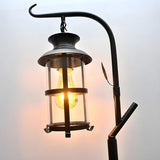 Vintage Lantern Black Metal Floor Lamp with Shelf Image - 4