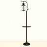 Vintage Lantern Black Metal Floor Lamp with Shelf Image - 7
