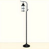 Vintage Lantern Black Metal Floor Lamp with Shelf Image - 8