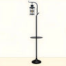 Vintage Lantern Black Metal Floor Lamp with Shelf Image - 9